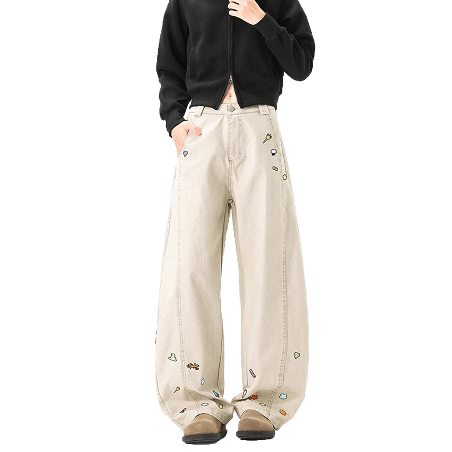 Style Fun Print Cargo Pants Unisex Trendy Loose Wide Leg High Street Casual Long Pants