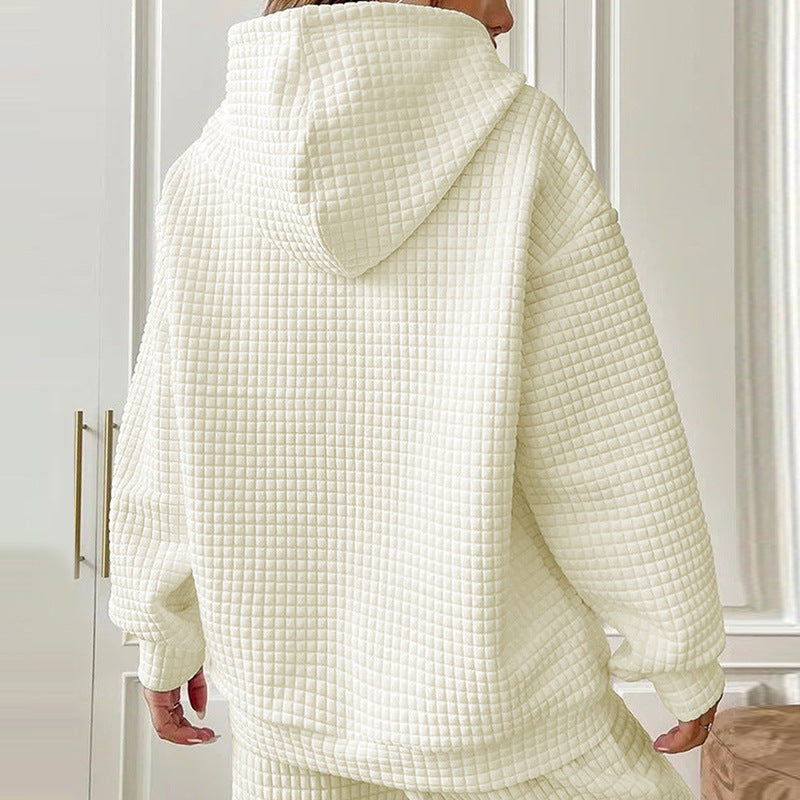 Waffle hooded long sleeved cartoon printed hoodie