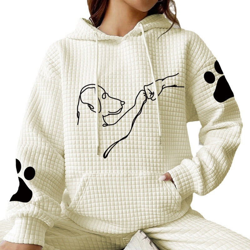 Waffle hooded long sleeved cartoon printed hoodie