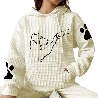 Waffle hooded long sleeved cartoon printed hoodie