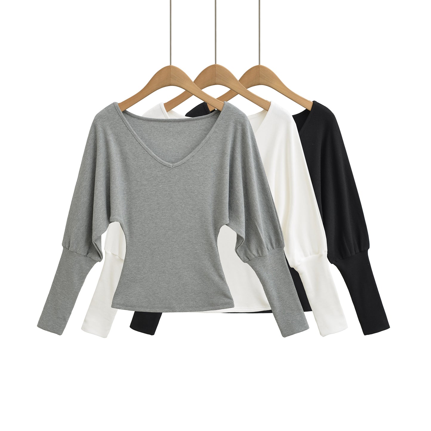 Deep V waist cinched long sleeved T-shirt