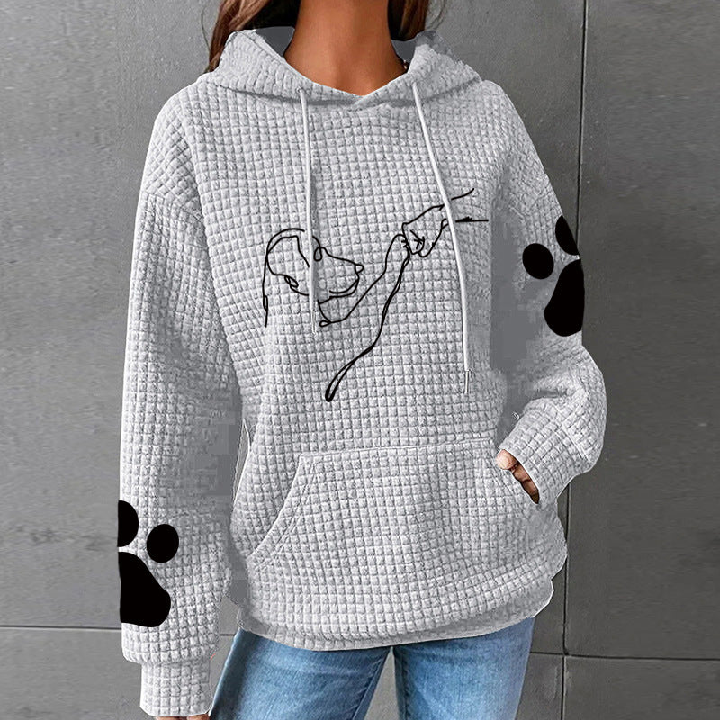 Waffle hooded long sleeved cartoon printed hoodie
