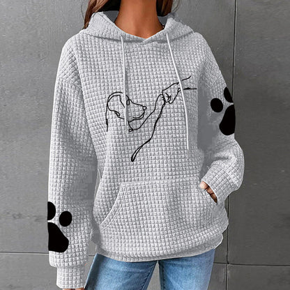 Waffle hooded long sleeved cartoon printed hoodie