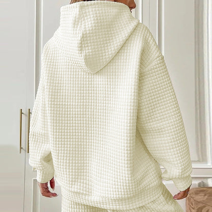 Waffle hooded long sleeved cartoon printed hoodie